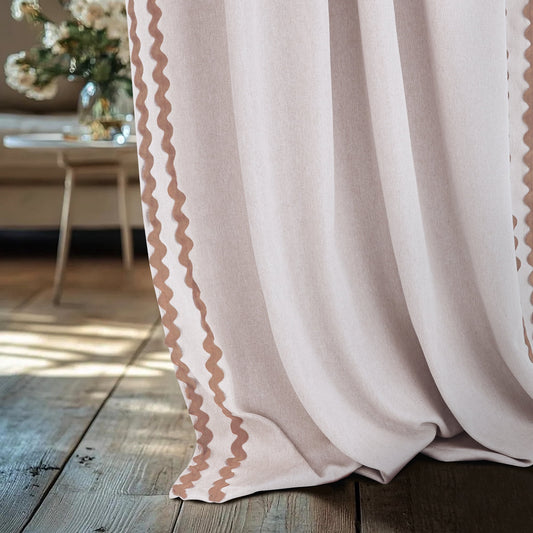 Alishomtll Natural Linen Scalloped Rod Pocket Back Tab Blackout Curtains for Bedroom,Pack of 2,52"x 63"