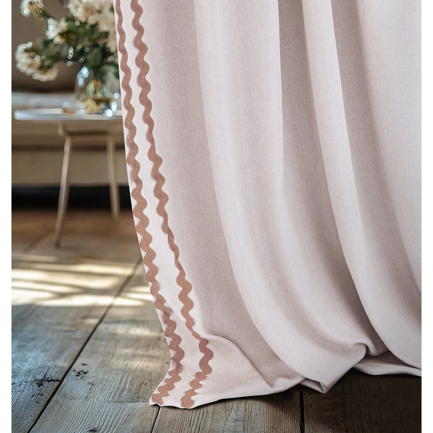 Alishomtll Natural Linen Scalloped Rod Pocket Back Tab Blackout Curtains for Bedroom,Pack of 2,52"x 84"