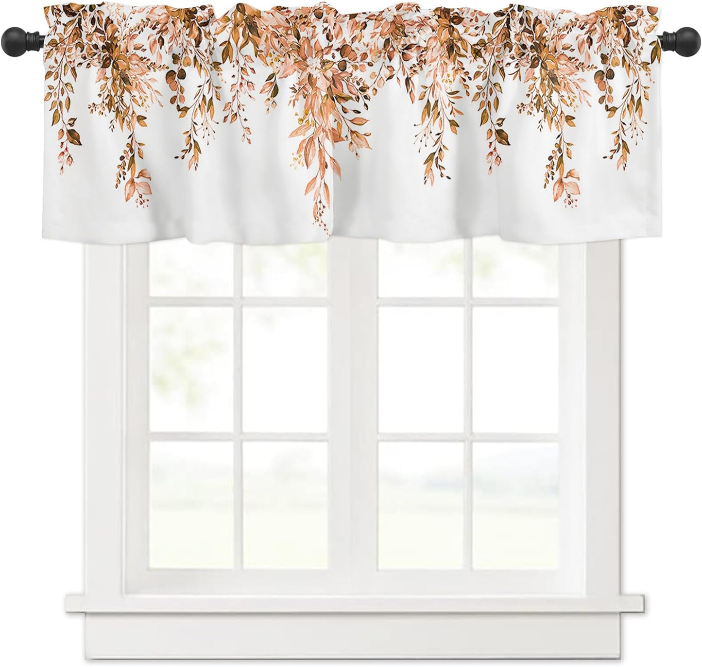 Alishomtll Orange Valance Curtains for Living Room Bedroom Kitchen Windows Watercolor Floral Print ,52 x 18 inch,Rod Pocket