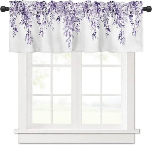 Alishomtll Purple Valance Curtains for Living Room Bedroom Kitchen Windows Watercolor Floral Print ,52 x 18 inch,Rod Pocket