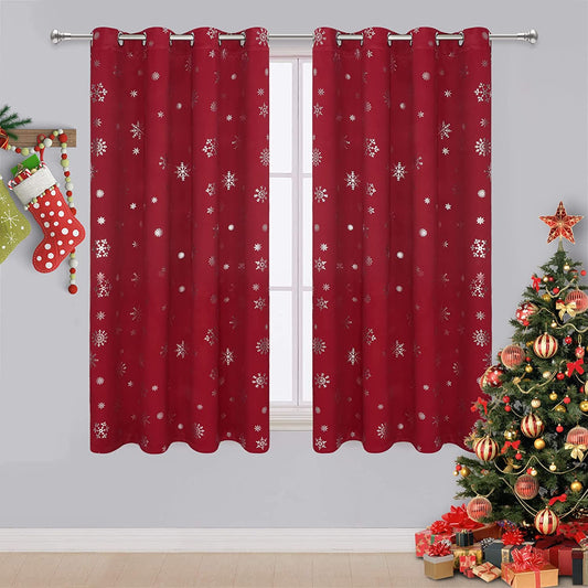 Alishomtll Snowflake Foil Print Christmas Blackout Curtains, Christmas Grommet Window Curtains Drapes, 52" x63", Red, Set of 2 Panels