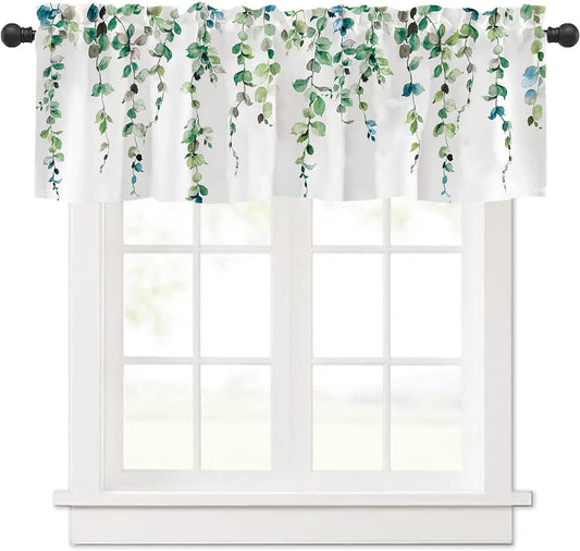 Alishomtll Valance Curtains for Living Room Bedroom Kitchen Windows Grey Green Watercolor Leaves Print ,52 x 18 inch,Rod Pocket