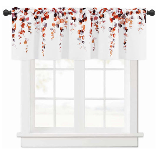 Alishomtll Fall Autumn Valance Curtains for Living Room Bedroom Kitchen Windows Grey Orange Watercolor Leaves Print ,52 x 18 inch,Rod Pocket