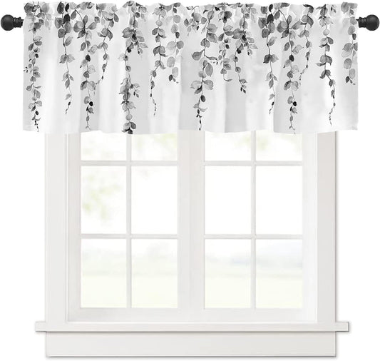 Alishomtll Valance Curtains for Living Room Bedroom Kitchen Windows Grey Watercolor Leaves Print ,52 x 18 inch,Rod Pocket