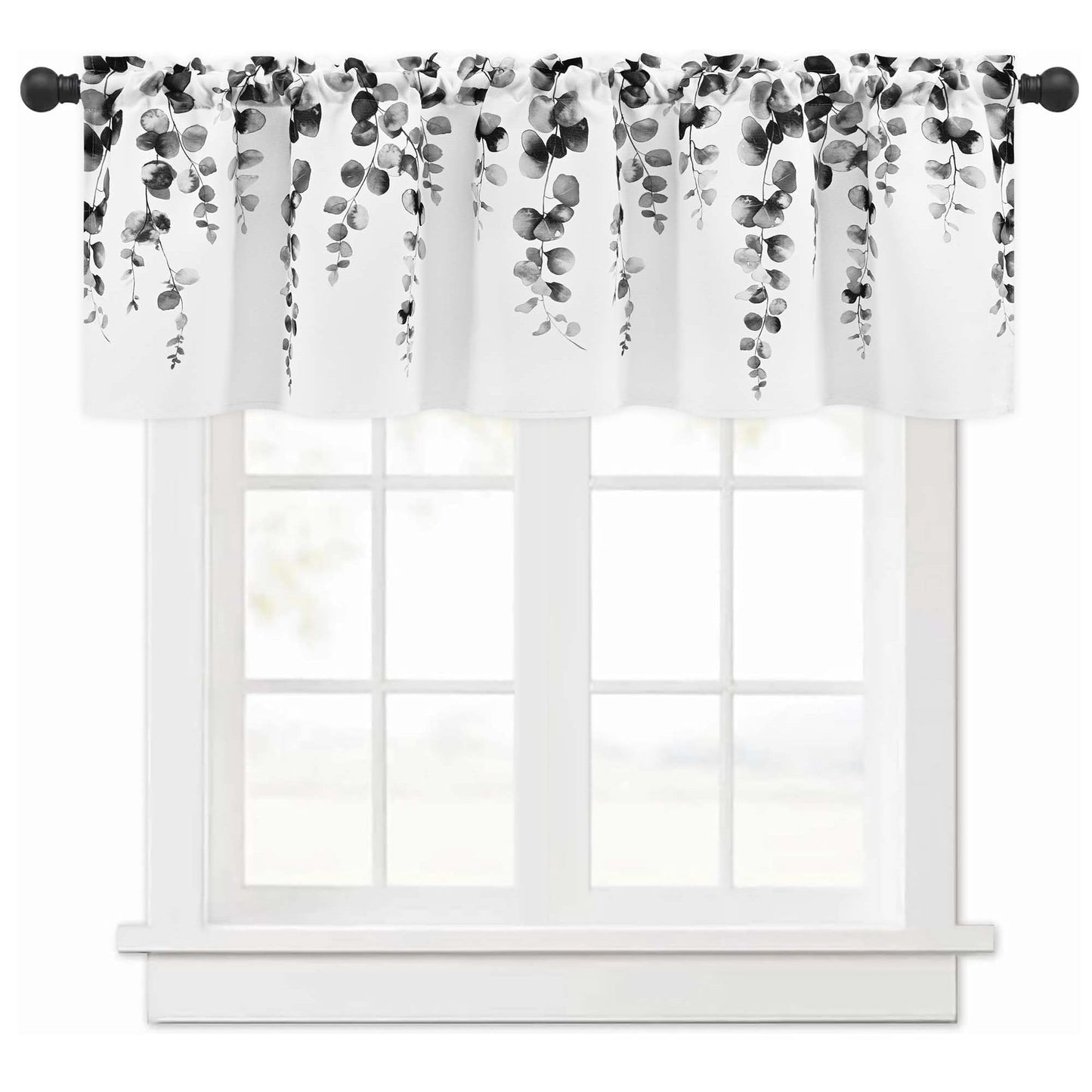 Alishomtll Valance Curtains for Living Room Bedroom Kitchen Windows Grey Watercolor Leaves Print ,52 x 18 inch,Rod Pocket