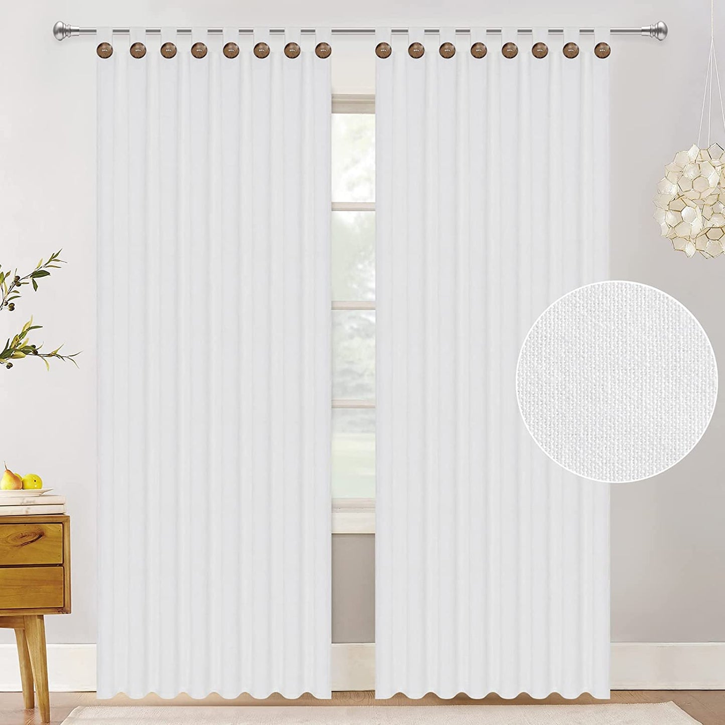 Alishomtll White Curtains 84 Inches for Living Room Tab Top Window Drapes Button Farmhouse Cotton Linen Curtains Bedroom Light Filtering Curtains 2 Panels
