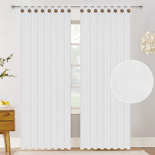 Alishomtll White Curtains for Living Room Tab Top Window Drapes Button Farmhouse Cotton Linen Curtains Bedroom Light Filtering Curtains 2 Panels