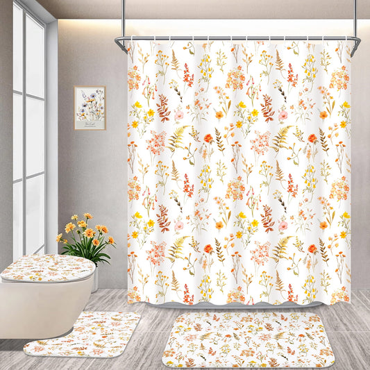FRAMICS 16-Piece Watercolor Floral Shower Curtain Sets with Rugs, Fall Wildflower Bathroom Sets with Hooks, Waterproof Fabric Autumn Bathroom Decor Set