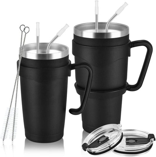 Gingprous 2 Pack 30oz and 20oz Insulated Travel Tumblers for Home School Office Camping , Stainless Steel Double Wall Vacuum Travel Tumbler with Lids and Straws , Black