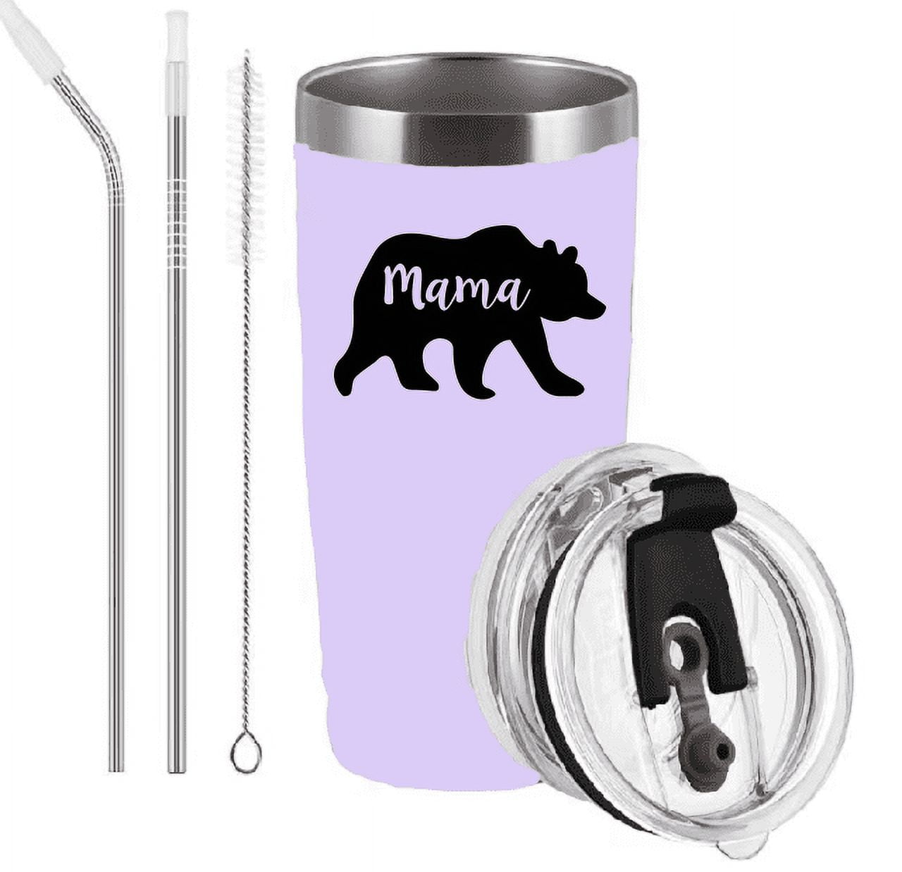 Gingprous 20 oz "Mama" Stainless Steel Tumblers with Lids Straws, Double Wall Travel Tumblers, Vacuum Insulated Tumblers , Mothers Day Birthday Christmas Gifts，Purple
