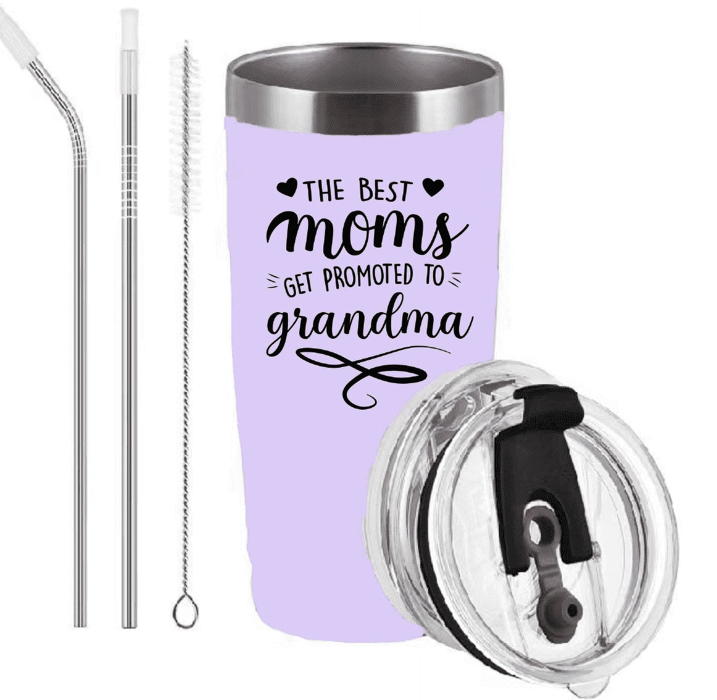 Gingprous 20 oz The Best mom's Get Promoted To Grandma Stainless Steel Tumblers with Lids Straws, Double Wall Travel Tumblers, Vacuum Insulated Tumblers , Purple