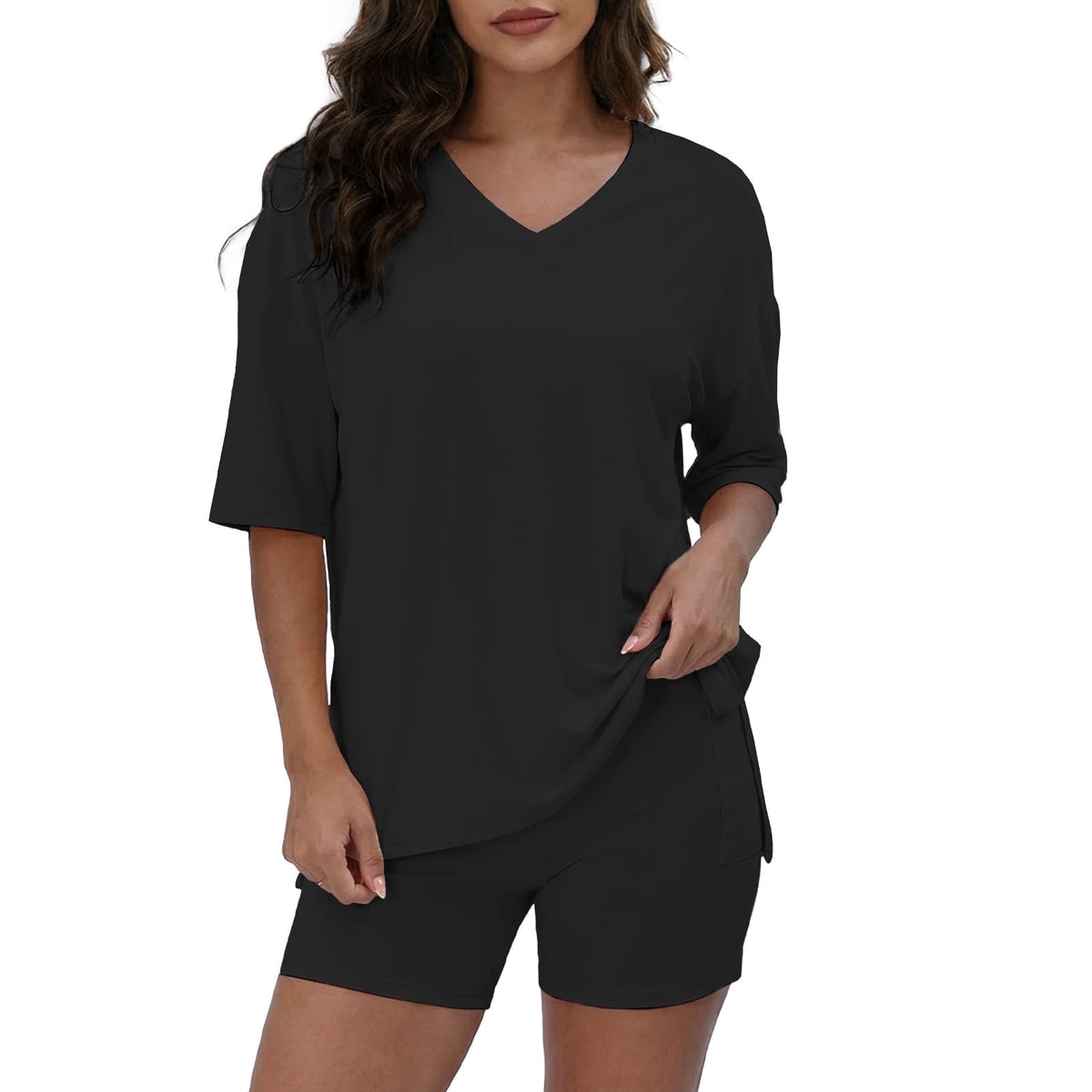 Gingprous 2 Piece Lounge Set for Women Oversized Tshirts with Shorts Casual Tops V Neck Summer Outfits