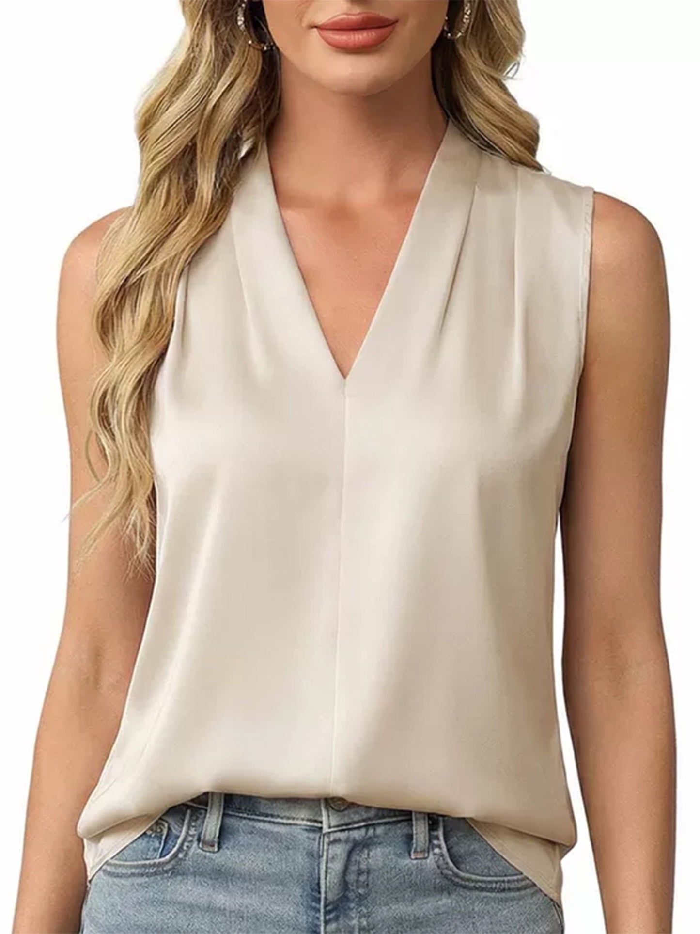 Gingprous Womens Sleeveless V-Neck Blouse Elegant Solid Tank Top Business Casual Workwear