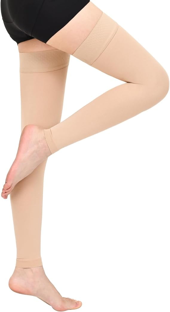 MARTINE MALL 15-20mmHg Thigh High Compression Stockings Footless Graduated Compression Socks for Edema Varicose Veins, Running, Hiking, Cycling