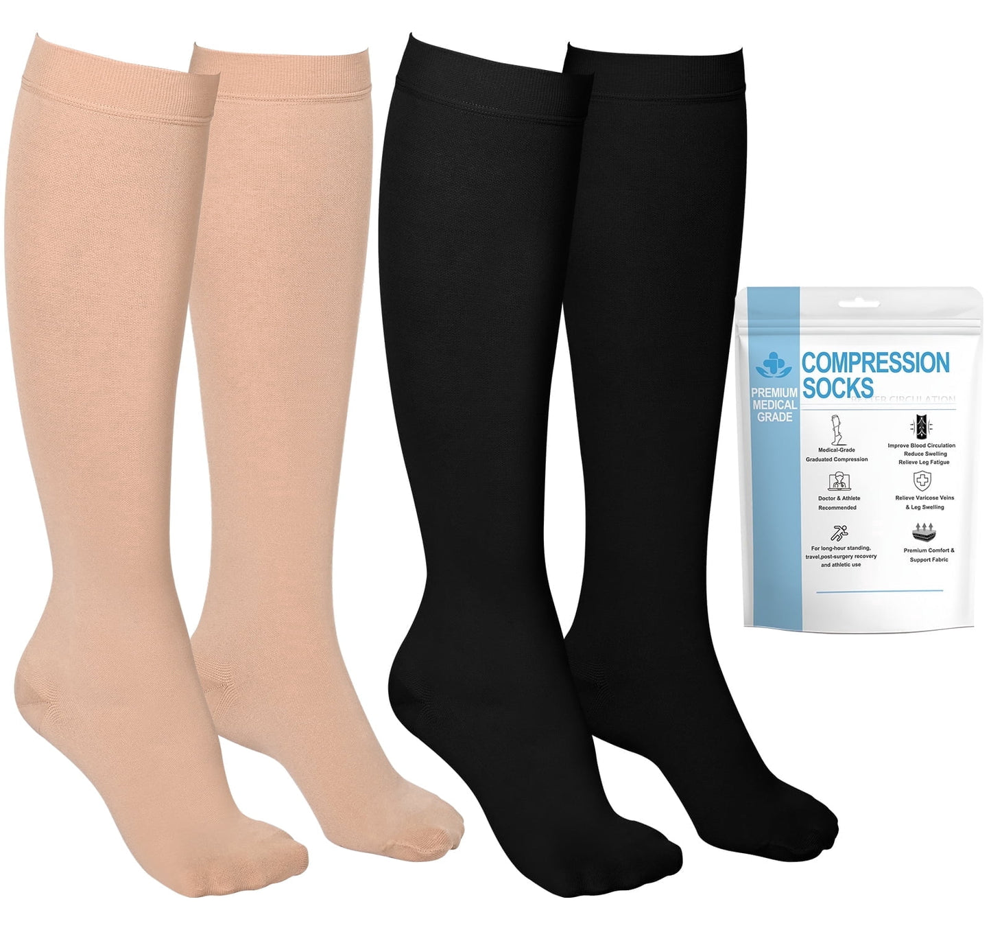 MARTINE MALL 2 Pairs Open Toe Compression Stockings