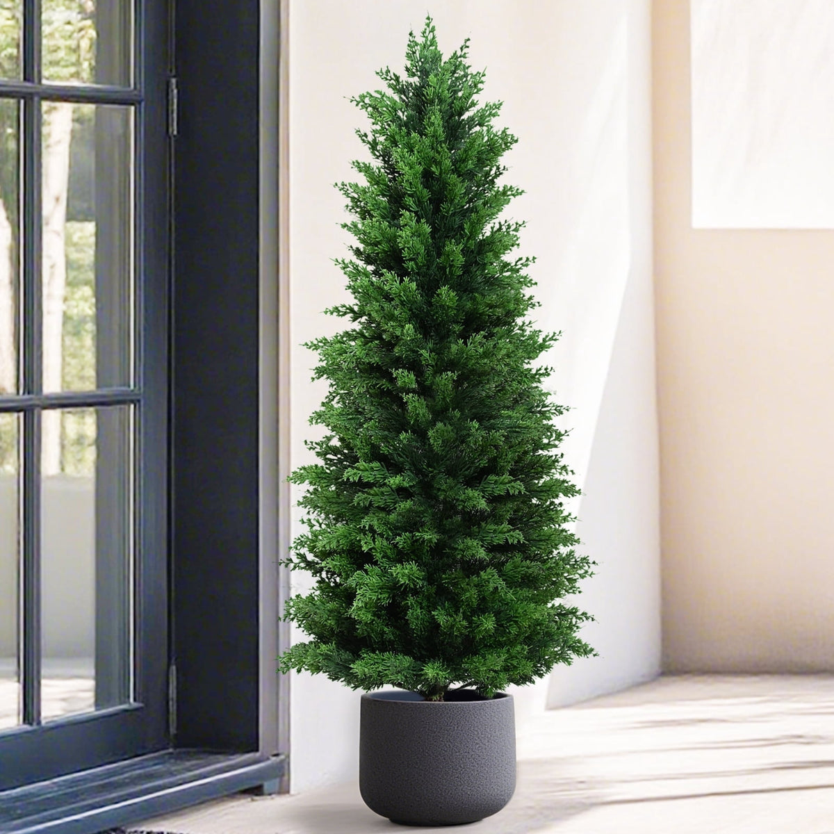 MARTINE MALL 4ft Artificial Cedar Topiary Christmas Trees Topiary Outdoor Fake Shrubs Potted Plants for Front Porch Outdoor Indoor Garden Xmas Decor