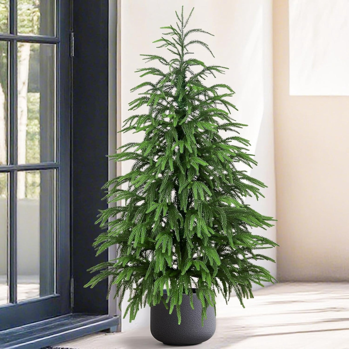MARTINE MALL 4ft Artificial Norfolk Pine Tree Faux Christmas Tree Fake Potted Plants for Front Porch Outdoor Indoor Garden Christmas Decor