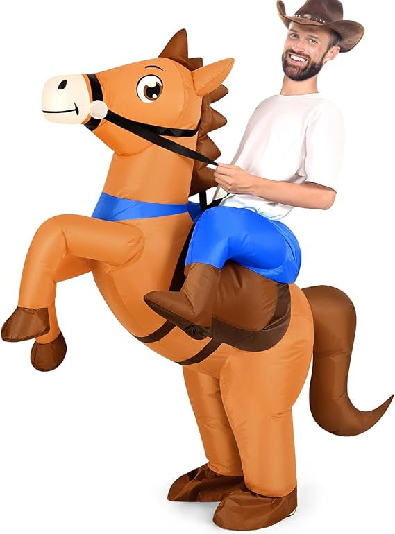 MARTINE MALL Inflatable Horse Costume for Adults, Blow up Horse Costume for Men Women Cosplay Party,Cowboy Halloween Horse Costume