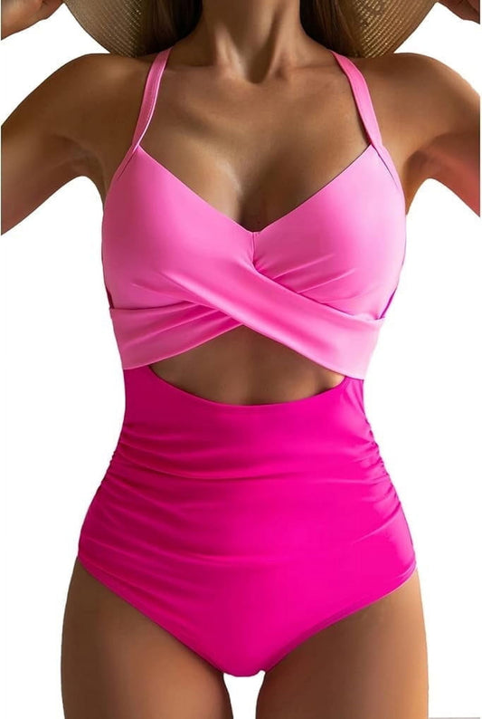 MecTo Women Bathing Suit High Waisted Tummy Control Cutout Wrap Tie Back Swimsuit