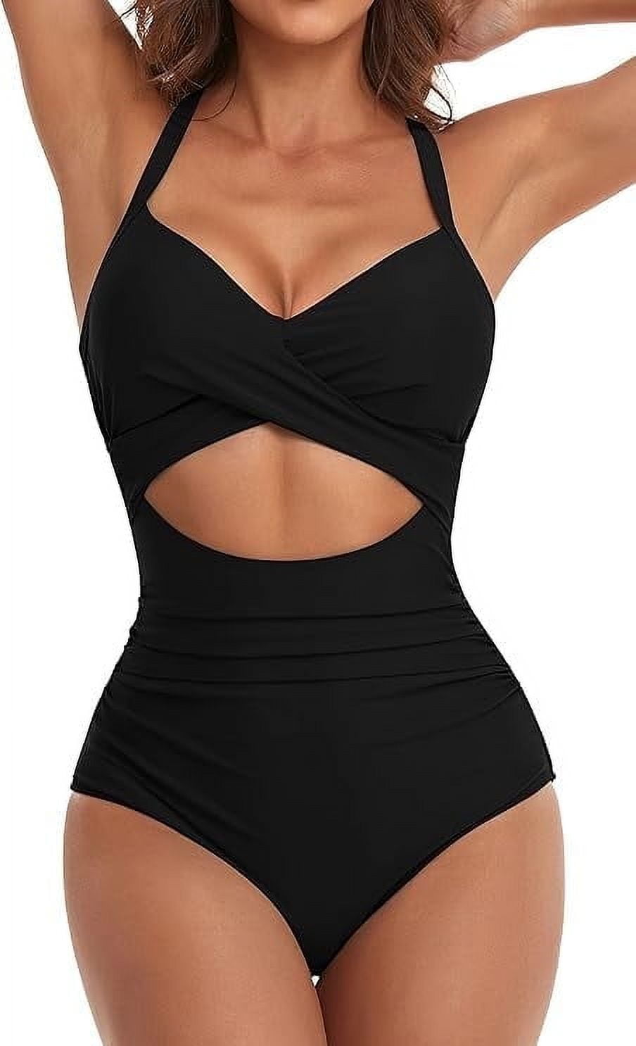 MecTo Women Bathing Suit High Waisted Tummy Control Cutout Wrap Tie Back Swimsuit