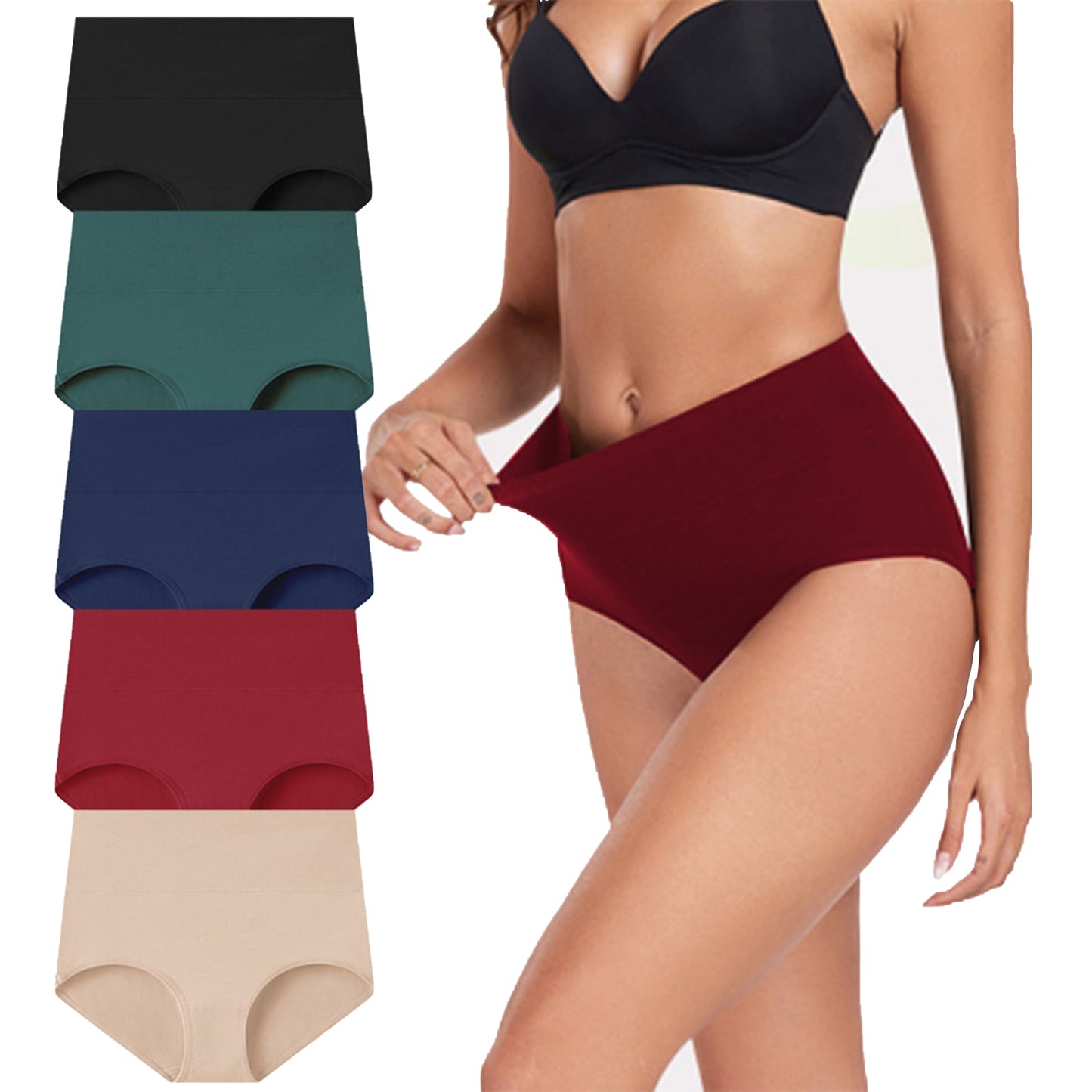 MecTo Women's Cotton Panties Underwear Briefs High Waisted High Cut Full Coverage, Multicolored 5-Pack