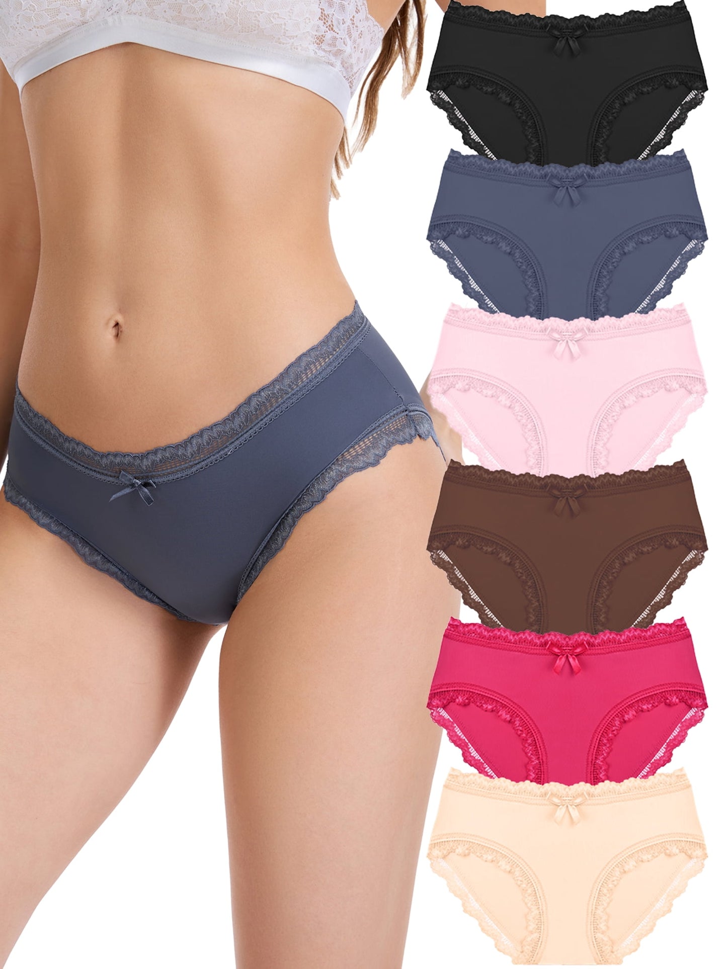 MecTo Lace Underwear for Women 6 Pack, Lace Hipster Panties Soft Breathable Cheeky Bikini S-XL