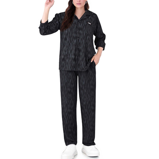 MecTo Womens Pajama Sets Casual with Pockets Lounge Pjs Set Long Sleeve Button Down Shirt and Drawstring Wide Leg Pants Outfits Sets