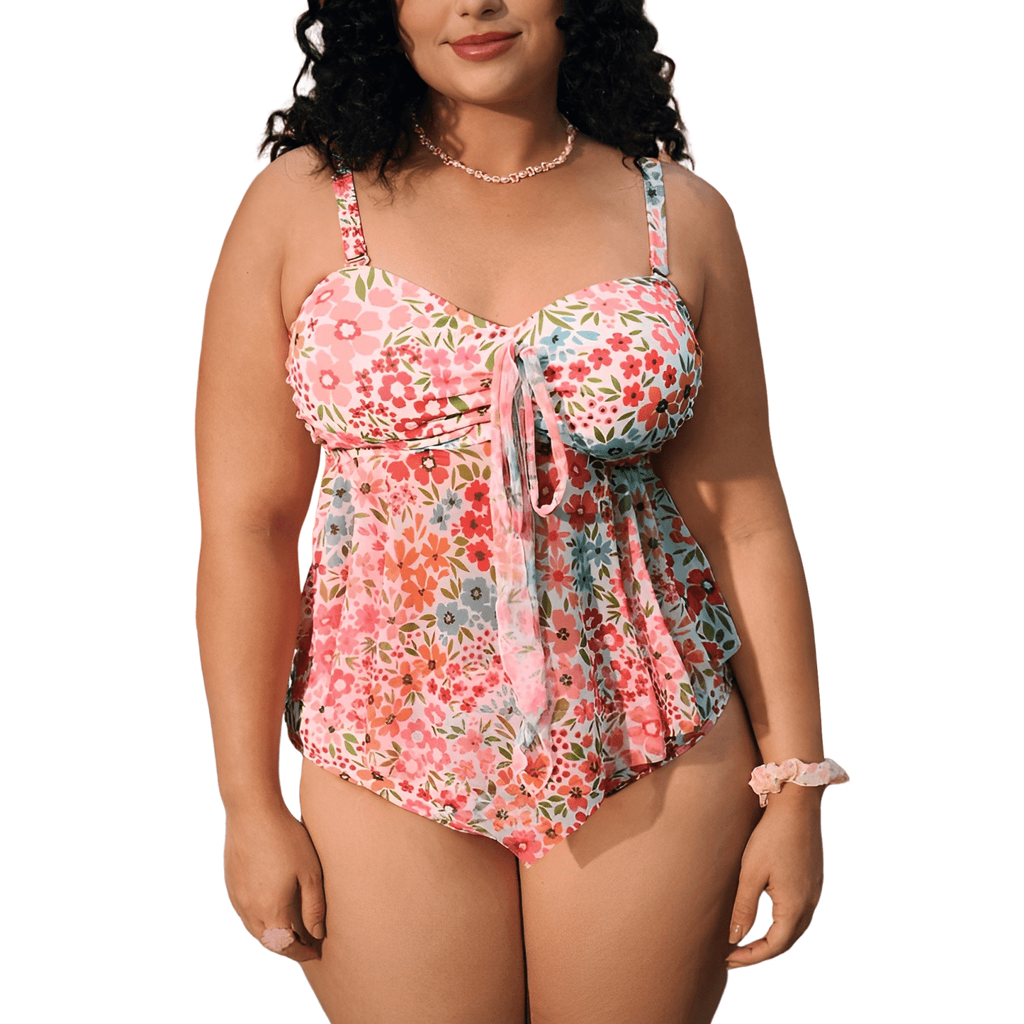 MecTo Plus Size Women’s Ditsy Floral Bikini Set – Boho Mesh Skirt Swimwear (Multicolor)