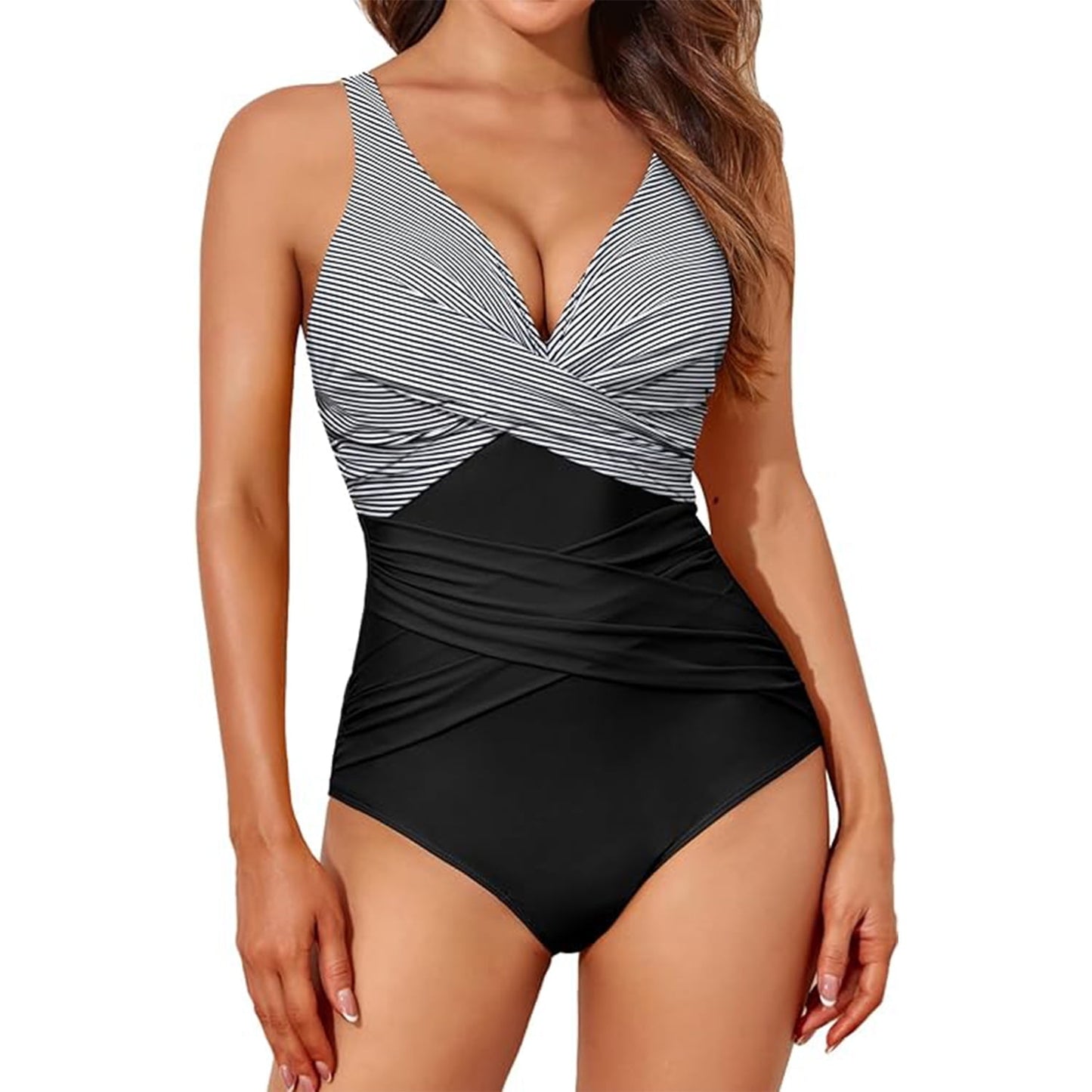 MecTo Tummy Control Swimsuits for Women Slimming One Piece Bathing Suit Retro Ruched Push Up Vintage Padded Swimwear