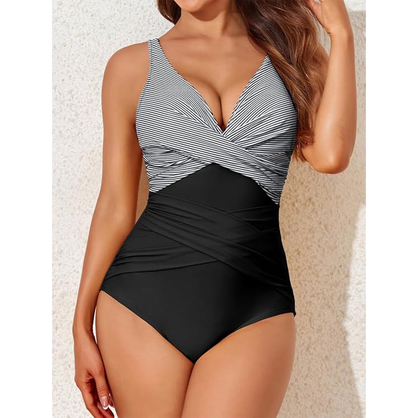 MecTo Tummy Control Swimsuits for Women Slimming One Piece Bathing Suit Retro Ruched Push Up Vintage Padded Swimwear