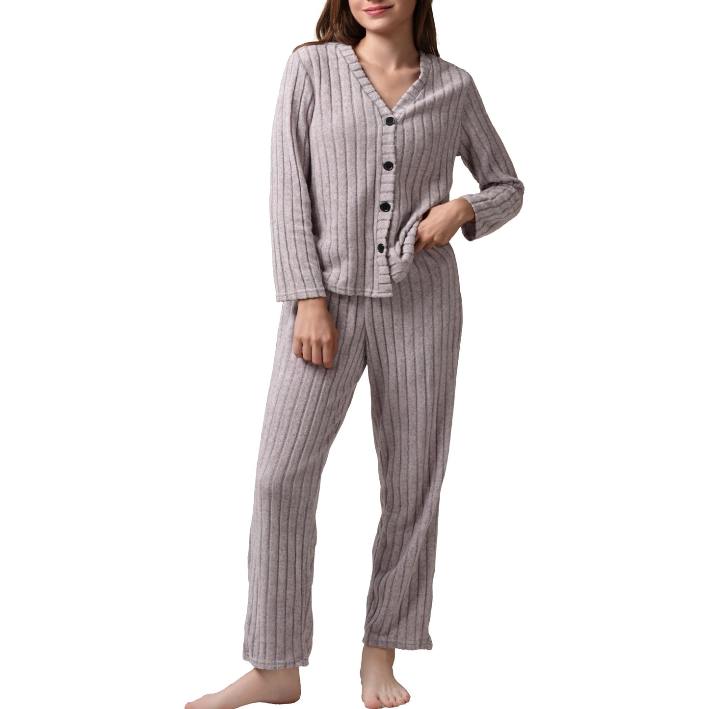 MecTo Womens Pajamas Sets V-neck Long Sleeves Top and Long Pants With Pockets Two Pieces Lounge Sets Fall Oufits