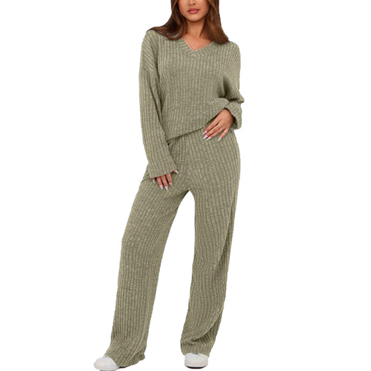 MecTo Womens Pajamas Sets V-neck Long Sleeves Top and Long Pants With Pockets Two Pieces Lounge Sets Fall Oufits