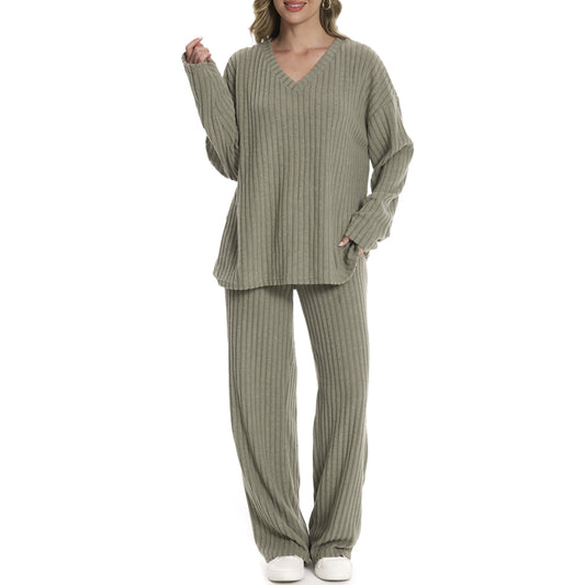 MecTo Two Piece Sets for Women Fall Outfits Fashion Casual Sets Striped Top and Long Pants Lounge Outfits