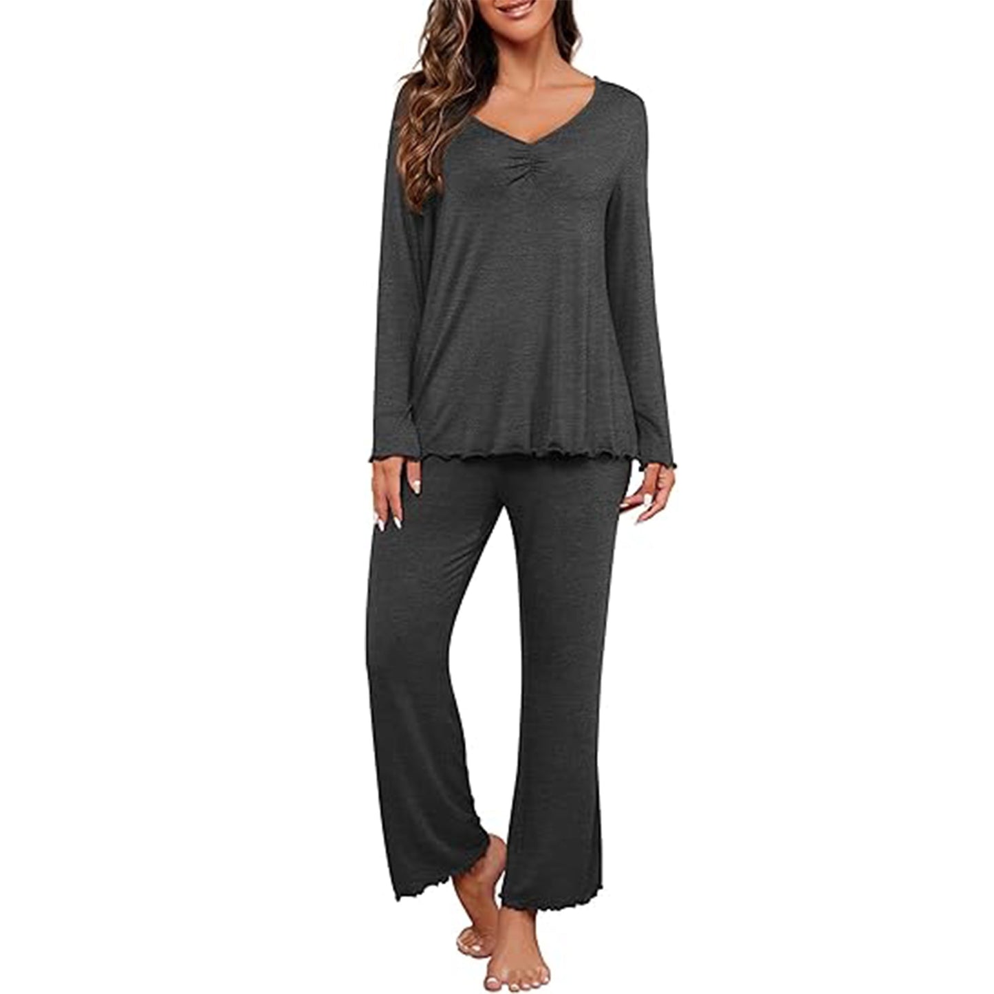 MecTo Women Pajama Sets Cotton Pj Set Long Sleeve Top with Long Pants Sleepwear 2 Piece Lounge Set