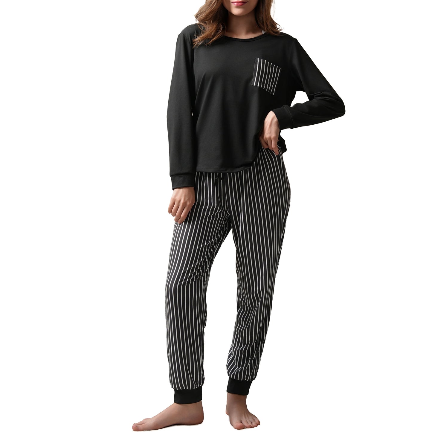 MecTo Women Pajamas Sets Soft Pj Set Long Sleeve Top with Long Pants Sleepwear 5 Piece Lounge Set