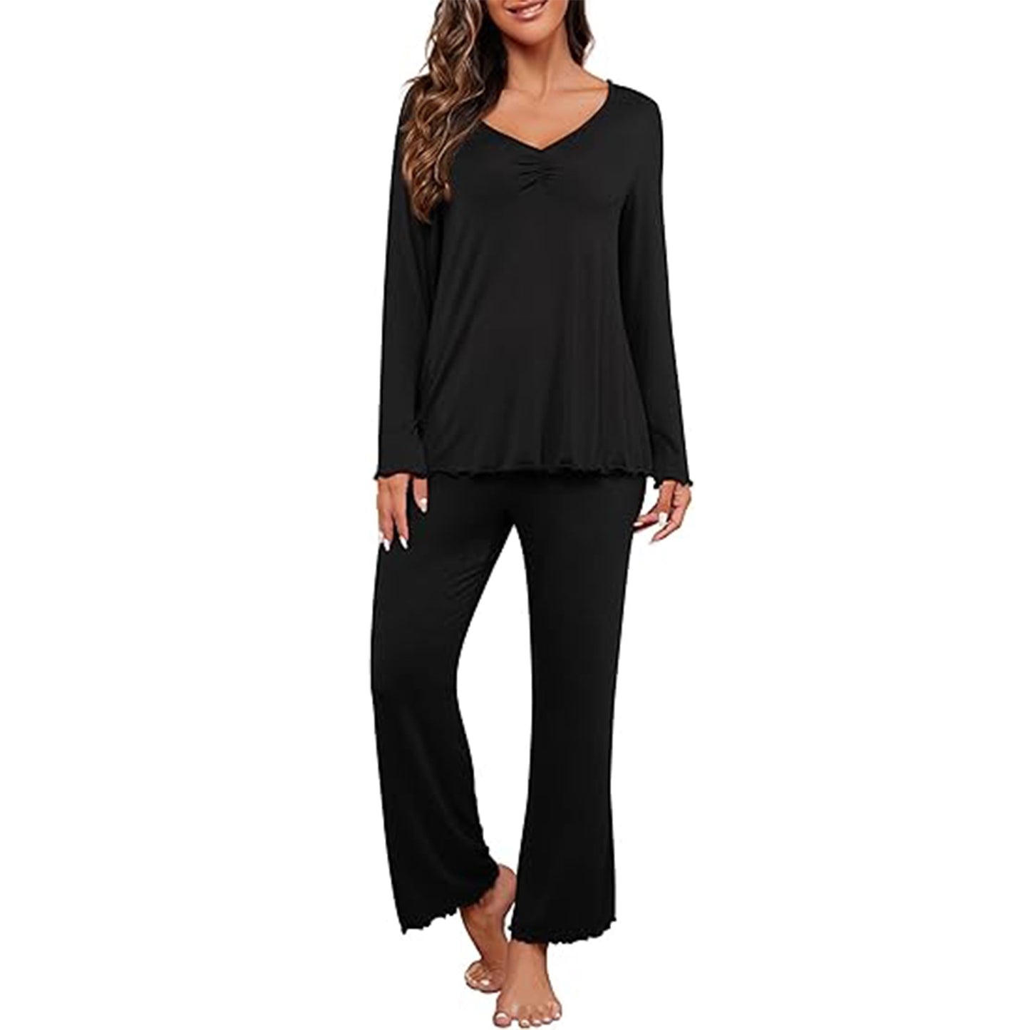 MecTo Women Pajama Sets Cotton Pj Set Long Sleeve Top with Long Pants Sleepwear 2 Piece Lounge Set