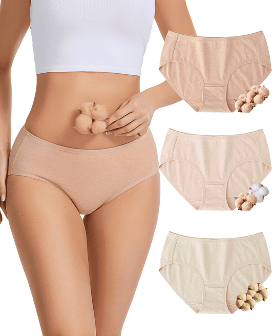 MecTo Natural Colored Cotton Underwear for Women, 3-Pack Dye-Free Skin-Friendly Briefs Breathable Ladies Panties