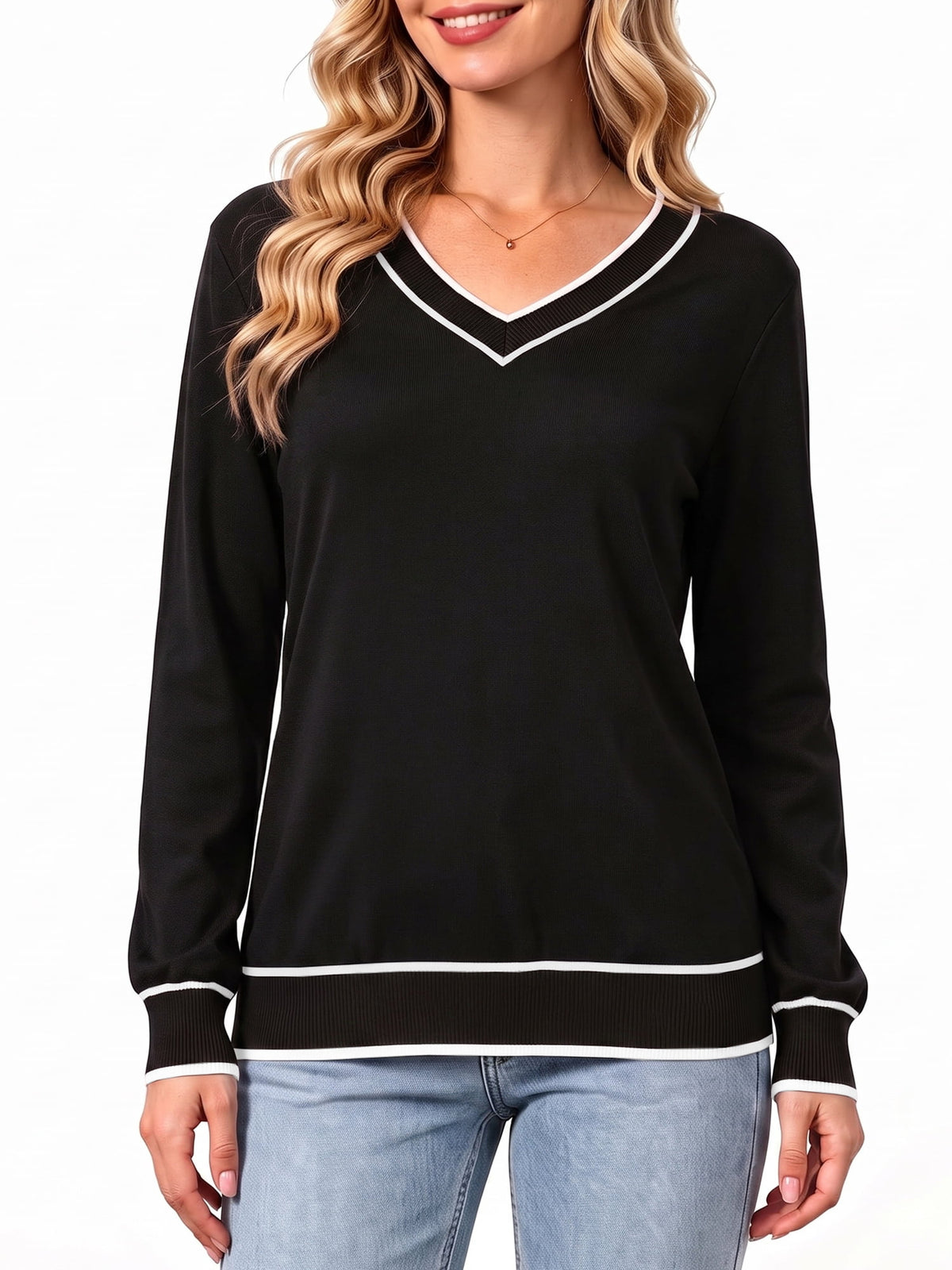 MecTo Sweaters for Women Long Sleeve Casual Solid V Neck Knit Fall Lightweight Sweaters (Women's)