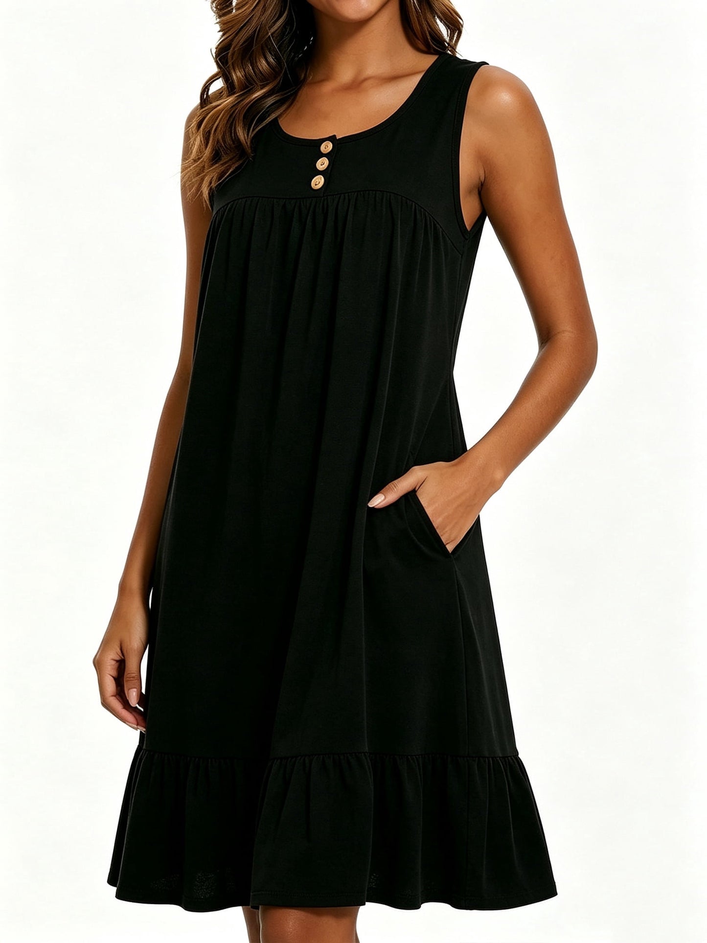 MecTo Women's Cotton Sleeveless, with Pocket, Ruffled Hem, Loose, Muumuu Nightgown