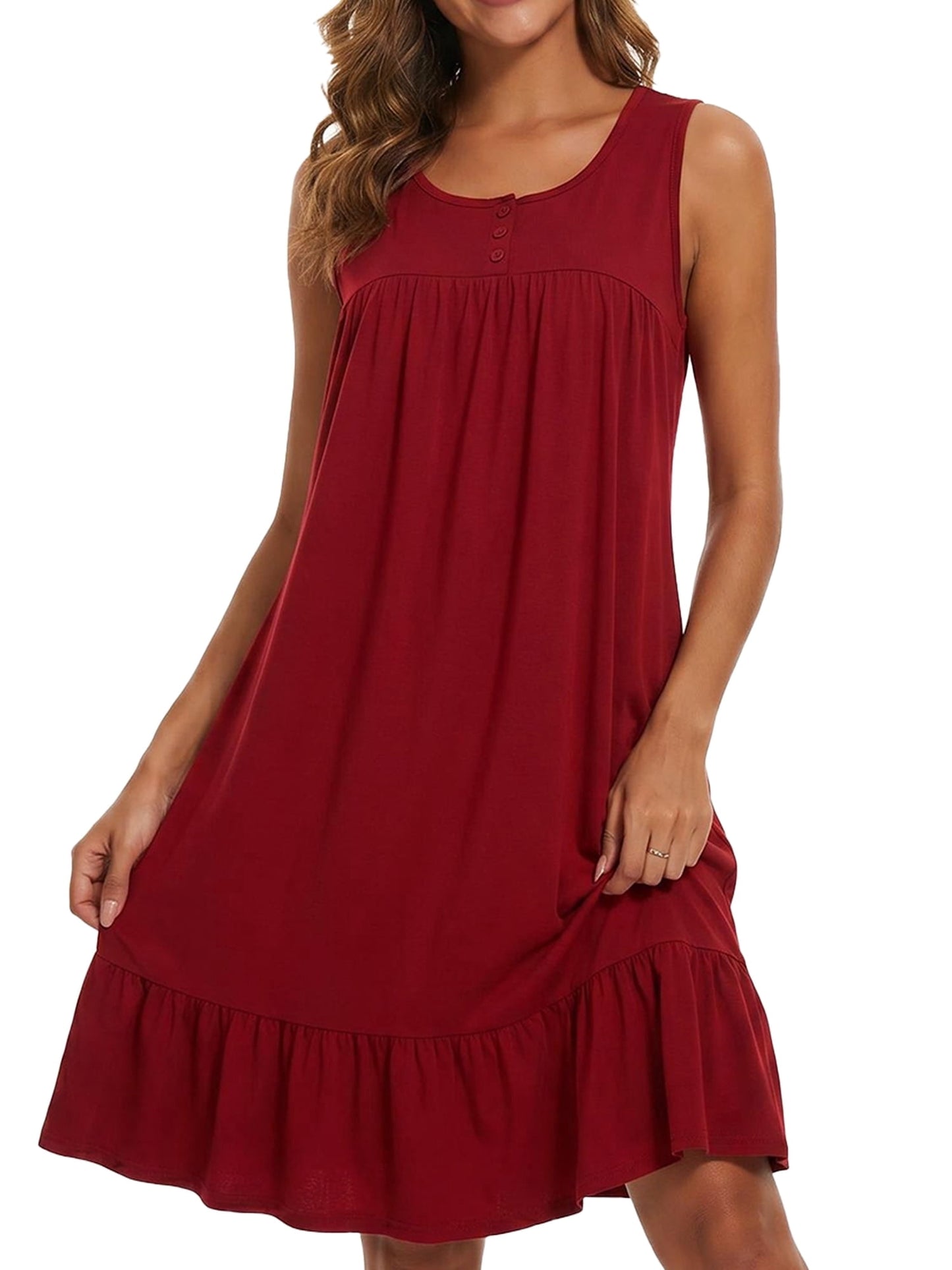 MecTo Women’s Cotton Nightgown,Sleeveless Ruffled Hem Loose Muumuu Sleep Dress, Black L