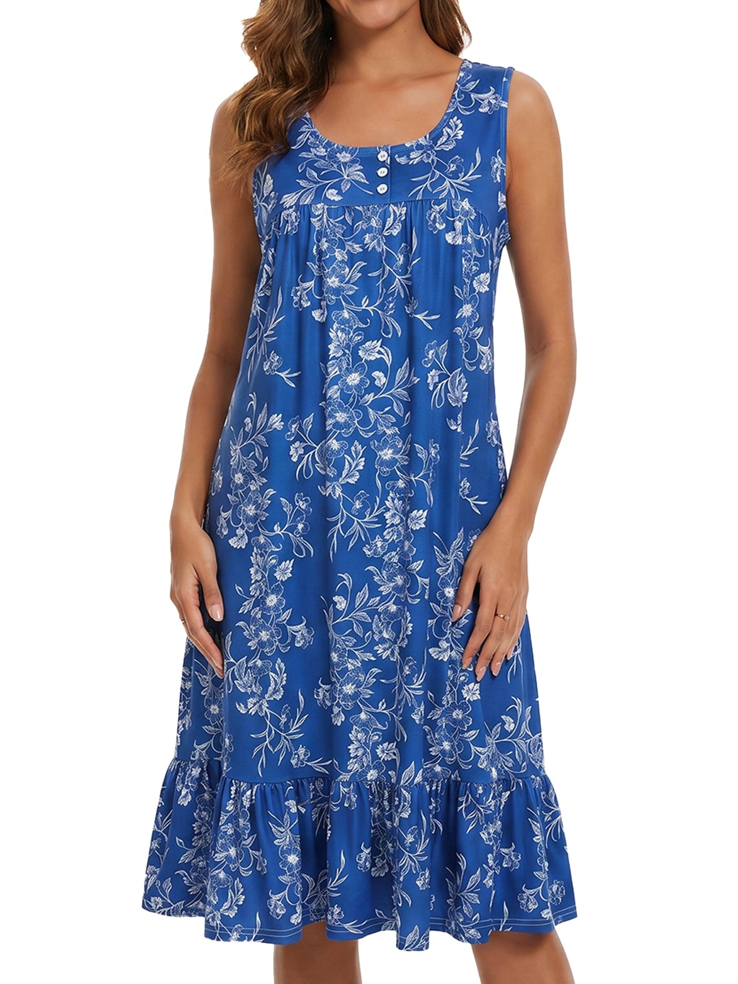 MecTo Women’s Cotton Nightgown,Sleeveless Ruffled Hem Loose Muumuu Sleep Dress, Black L