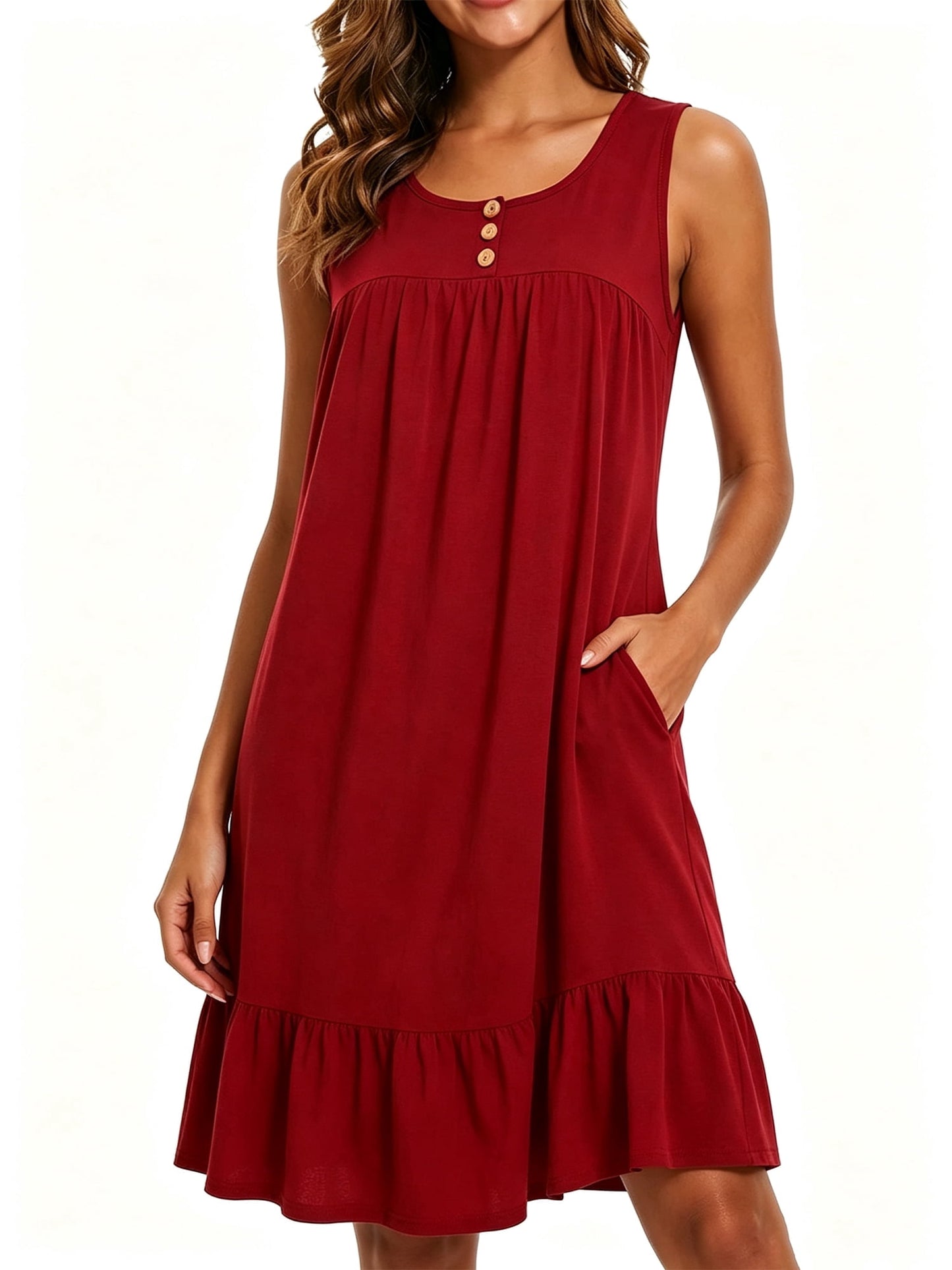 MecTo Women's Cotton Sleeveless, with Pocket, Ruffled Hem, Loose, Muumuu Nightgown