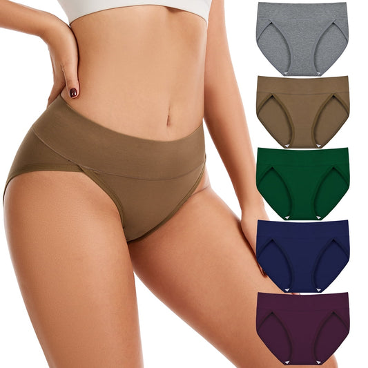 MecTo Womens Cotton Underwear High Cut Briefs Full Coverage Hipster High Waisted Ladies Panties 5 Pack