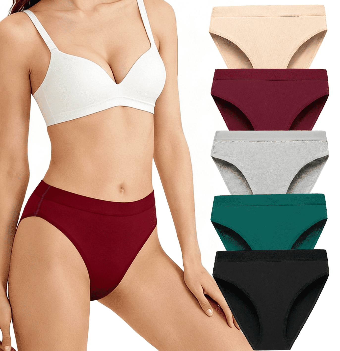 MecTo Womens Cotton Underwear High Cut Briefs Wicking Stretch Bikini Hipster High Waisted Ladies Panties 5 Pack