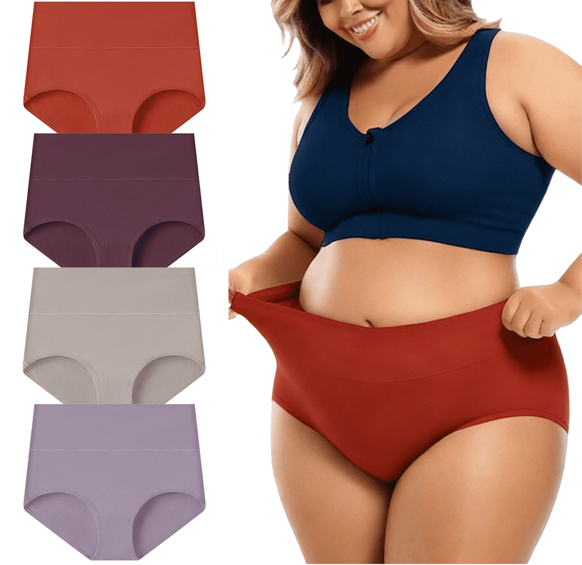 Sunm Boutique Womens Cotton Underwear Plus Size 4 Pack, Tummy Control Panties High Waisted panties Ladies Panties
