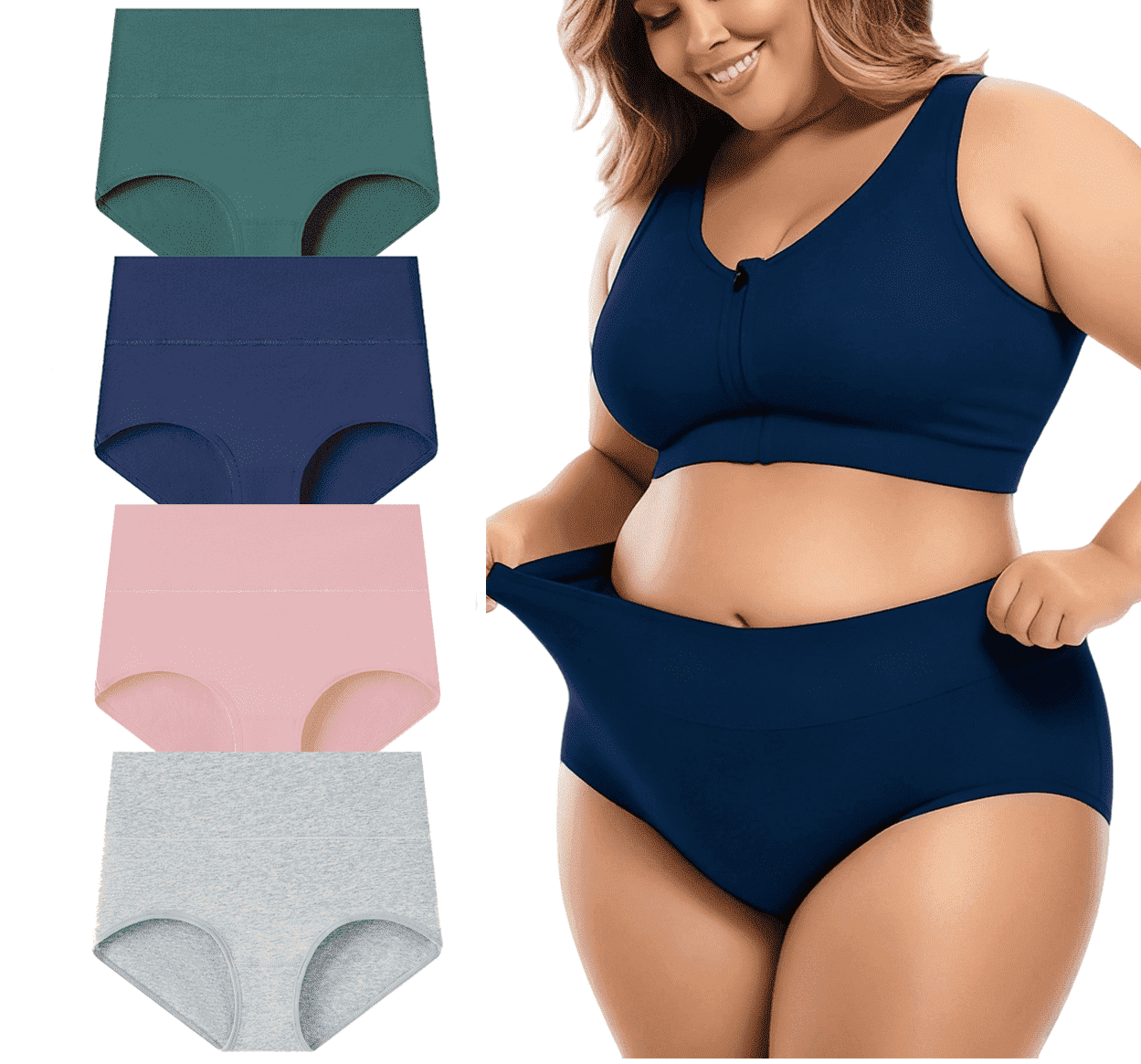 MecTo Womens High Waist Underwear Plus Size 4 Pack, Cotton Briefs Tummy Control Panties Full Coverage