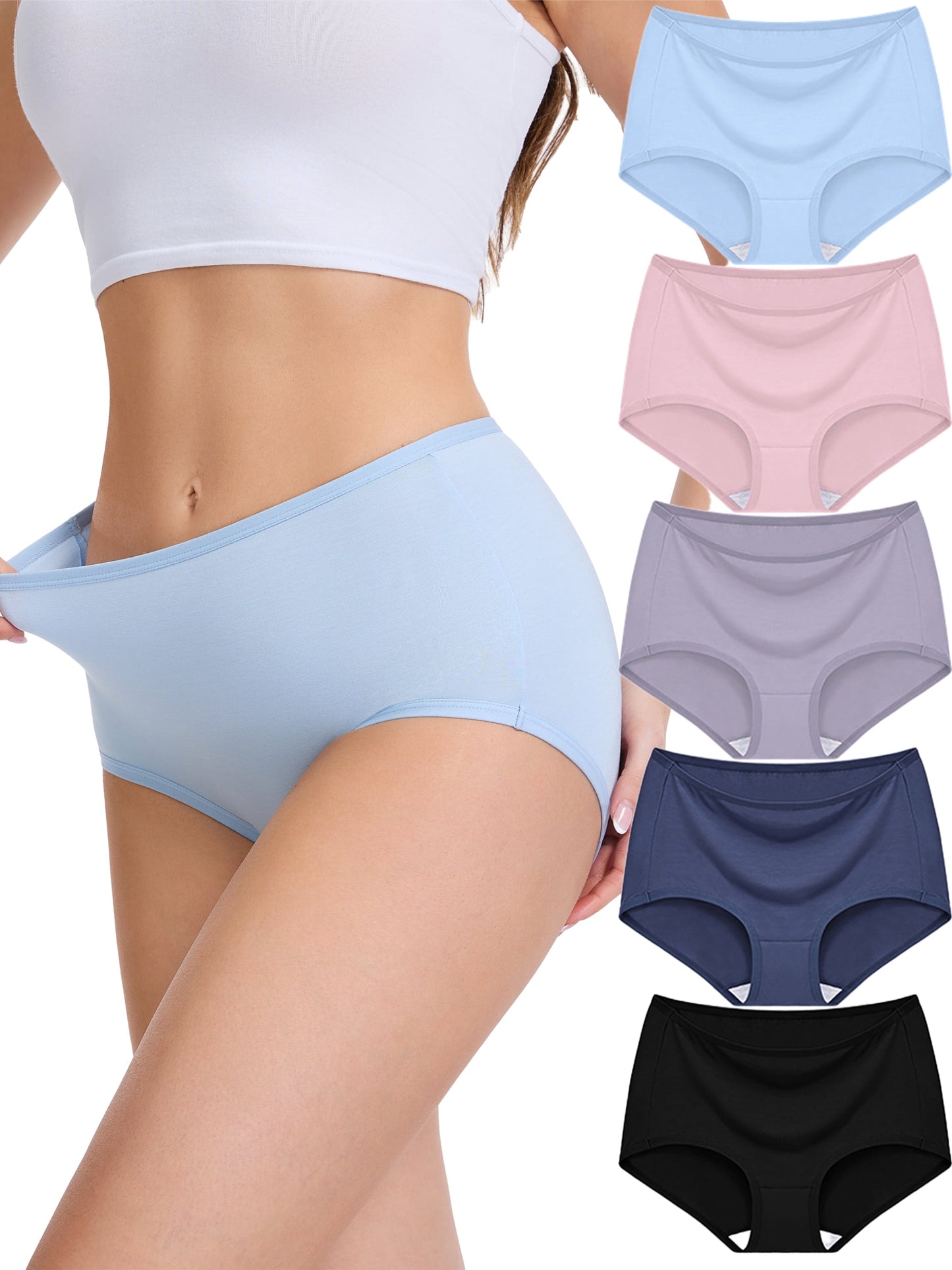 MecTo Womens Modal Underwear 5 Pack High Waist Briefs Breathable Full Coverage Ladies Panties
