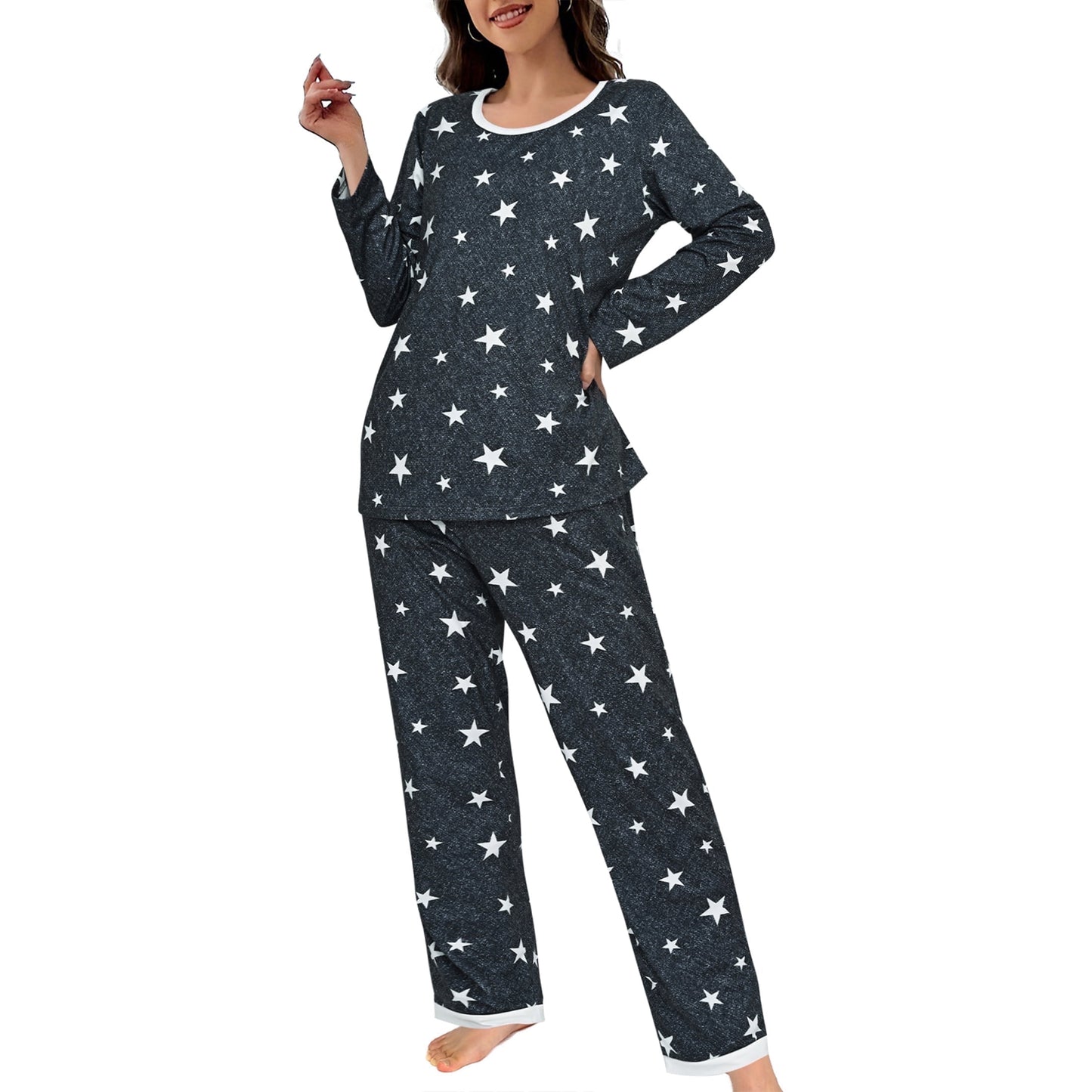 MecTo Women Christmas Pajamas Sets Cotton Pj Set Long Sleeve Top with Long Pants Sleepwear 2 Piece Lounge Set M