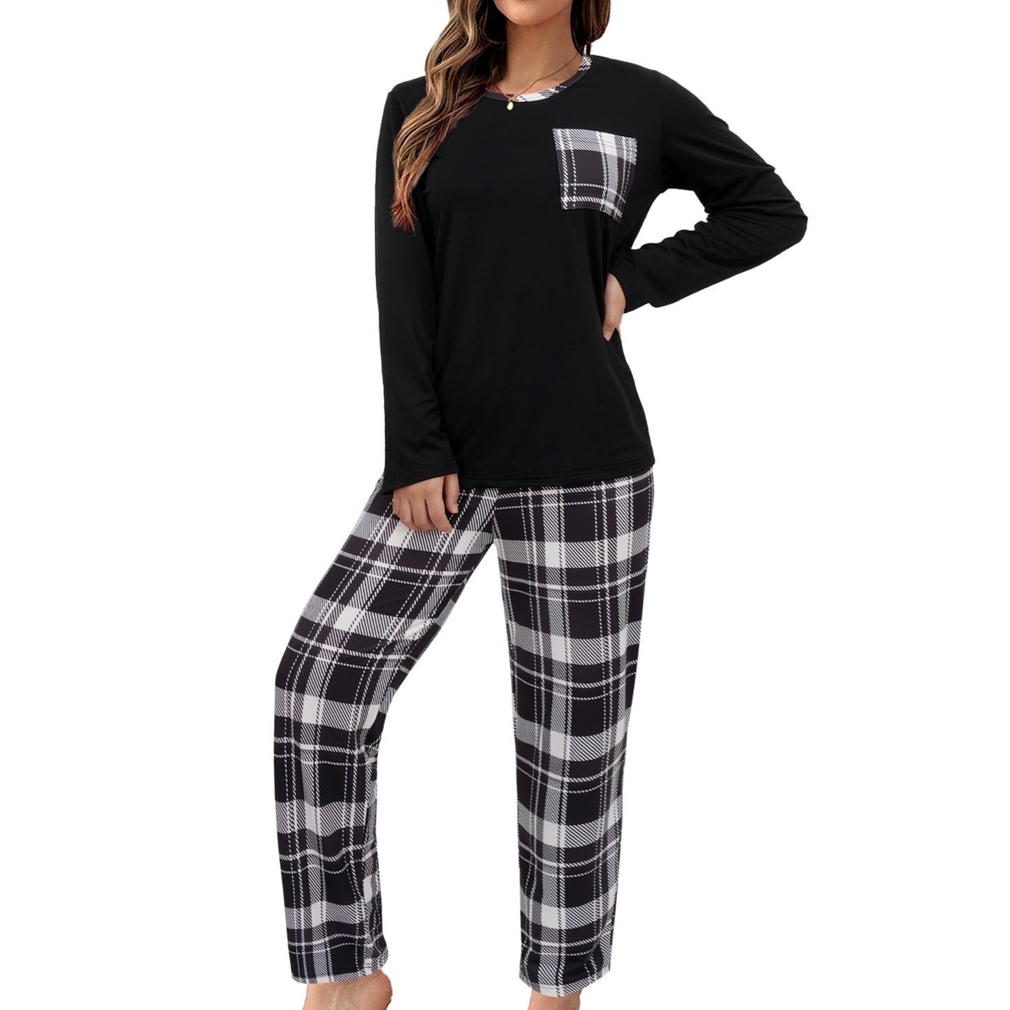 MecTo Women Christmas Pajamas Sets Cotton Pj Set Long Sleeve Top with Long Pants Sleepwear 2 Piece Lounge Set M