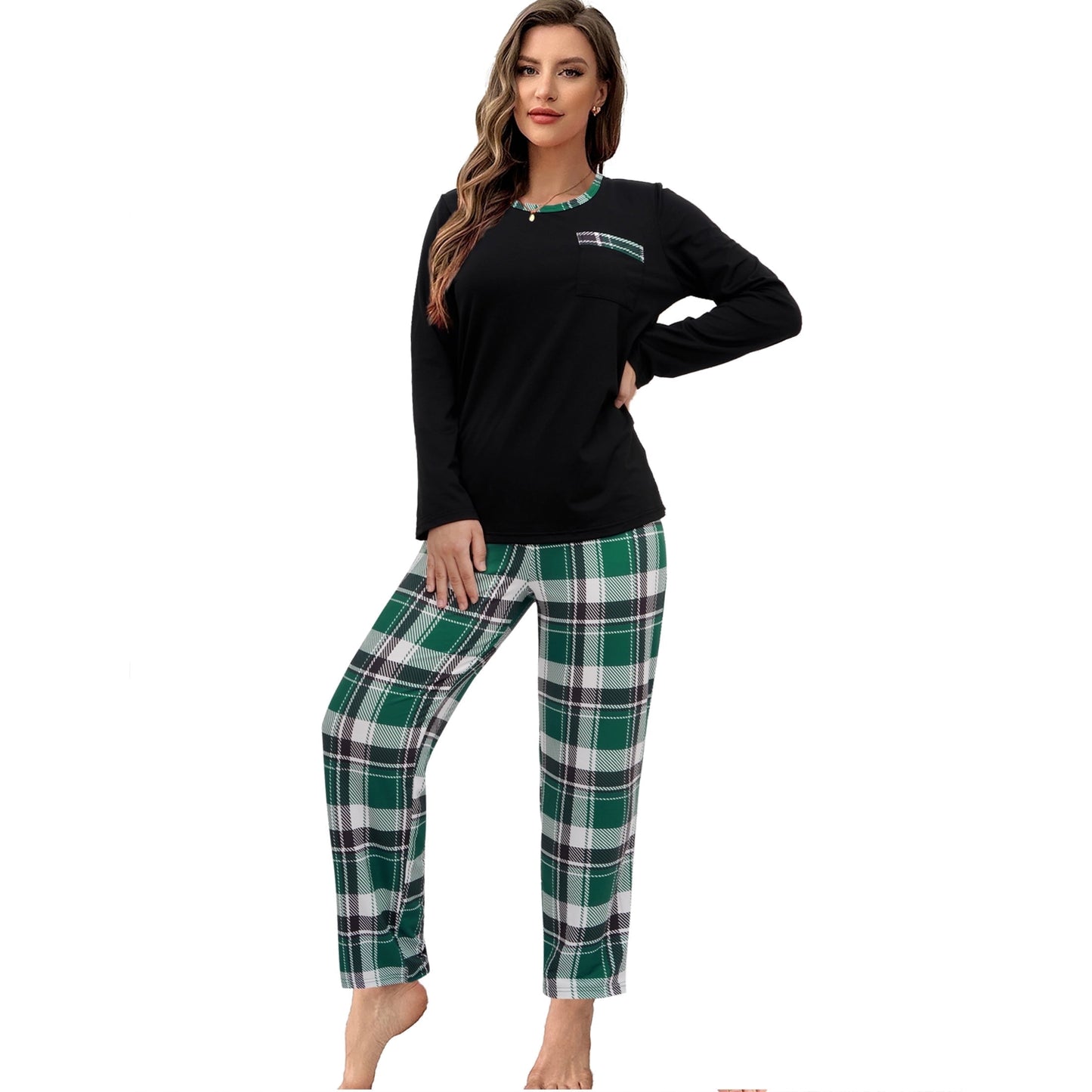 MecTo Women Christmas Pajamas Sets Cotton Pj Set Long Sleeve Top with Long Pants Sleepwear 2 Piece Lounge Set M